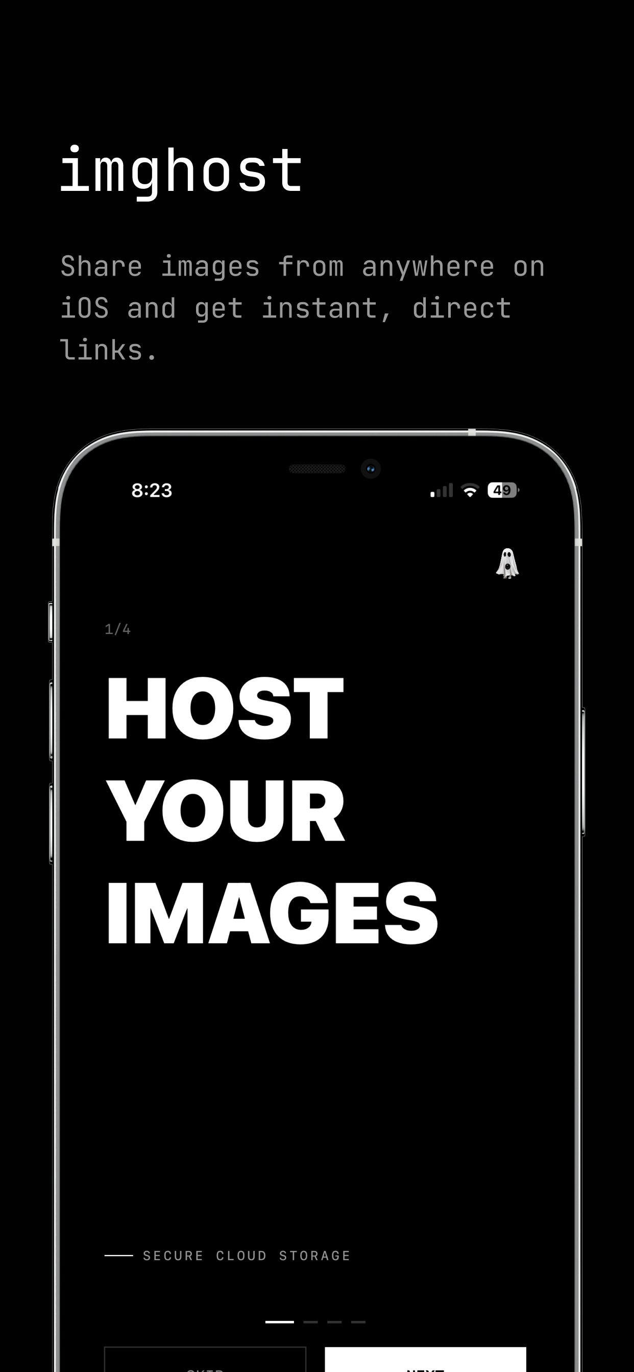 imghost iPhone marketing screenshot introducing image hosting